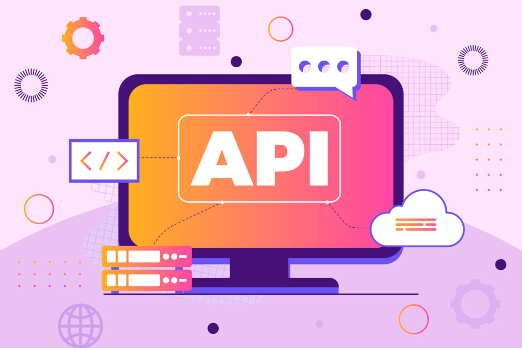 Graphic image of Computer with the words API