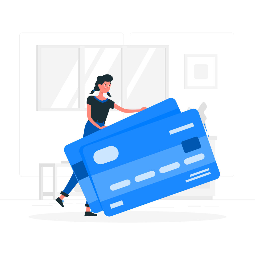 Graphic image of lady holding a credit card 